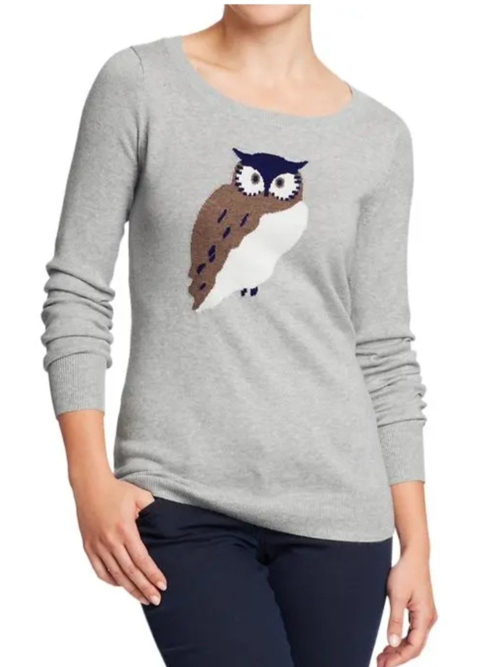 🌼B2G1🌼 Old Navy Light Gray Owl-Intarsia Scoopneck Sweater